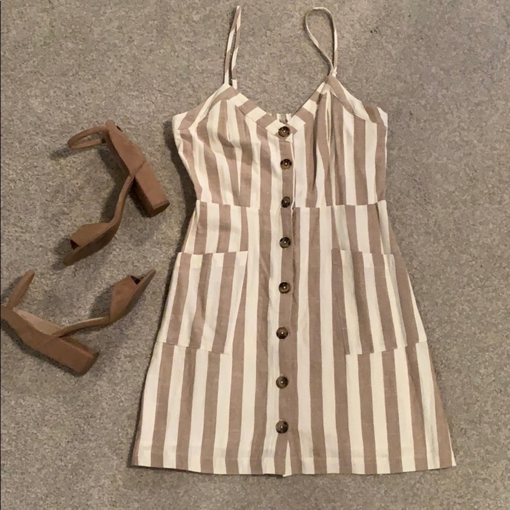 Tan and white mini dress